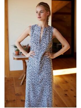 Emerson Fry Curation Gray and White Leopard-Print Sleeveless Maxi Dress